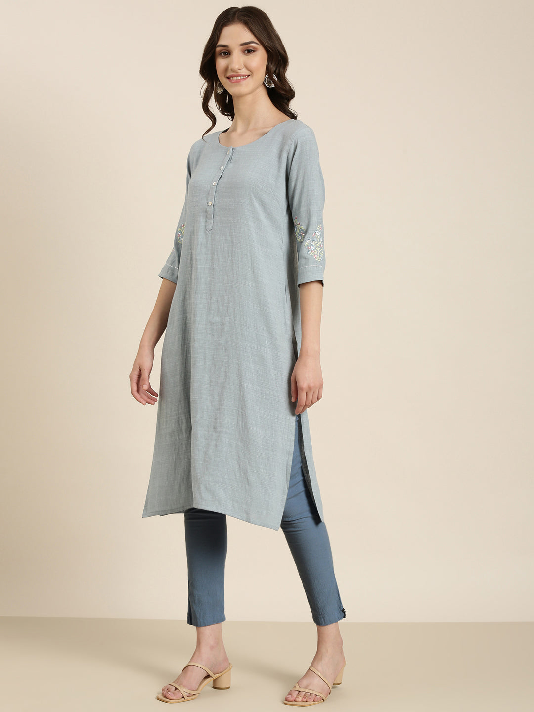 Women Blue Solid Straight Kurta