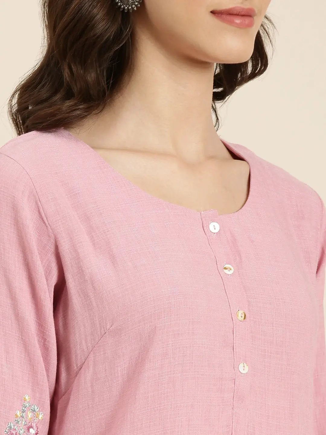 Women's Pink Solid Straight Kurta