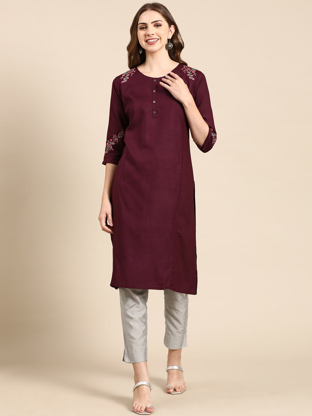 Women's Violet Solid Straight Kurta