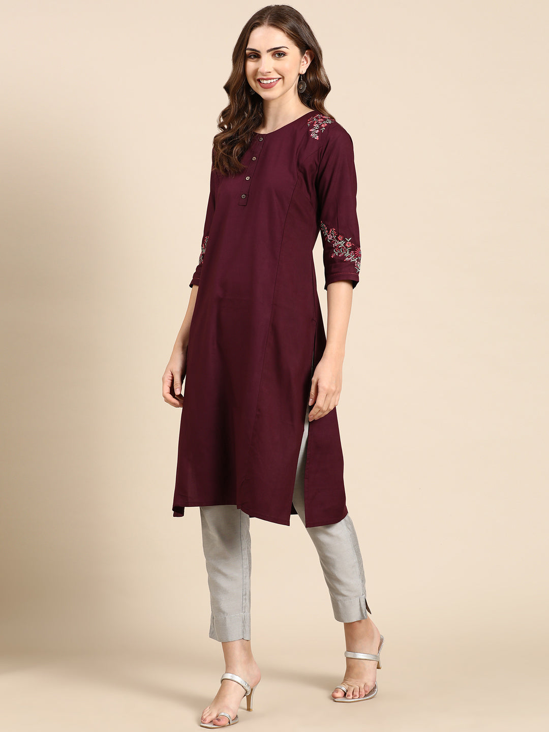 Women's Violet Solid Straight Kurta