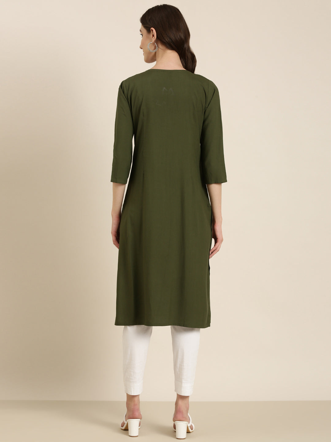 Women Olive Solid Straight Kurta