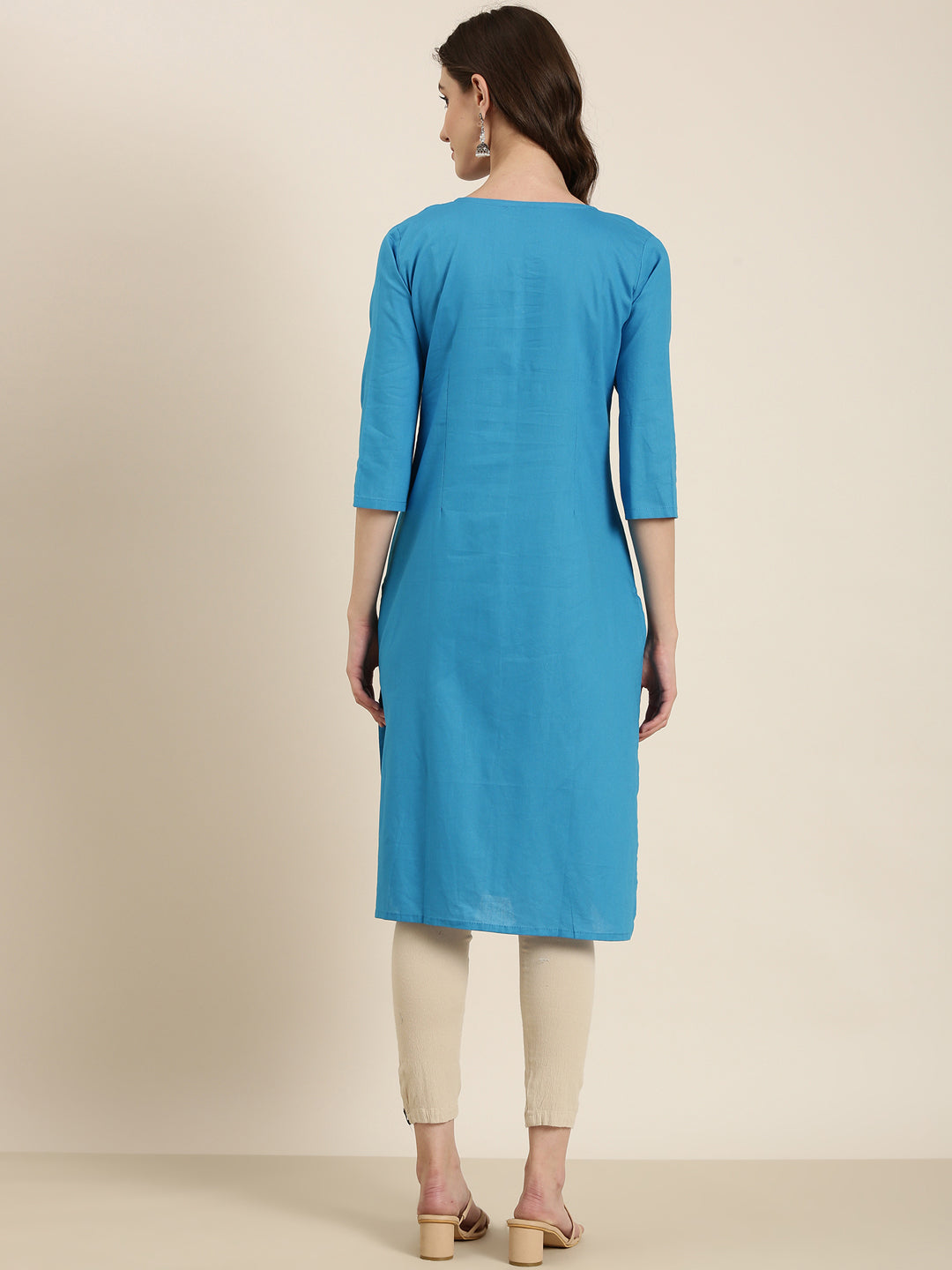 Women Blue Solid Straight Kurta