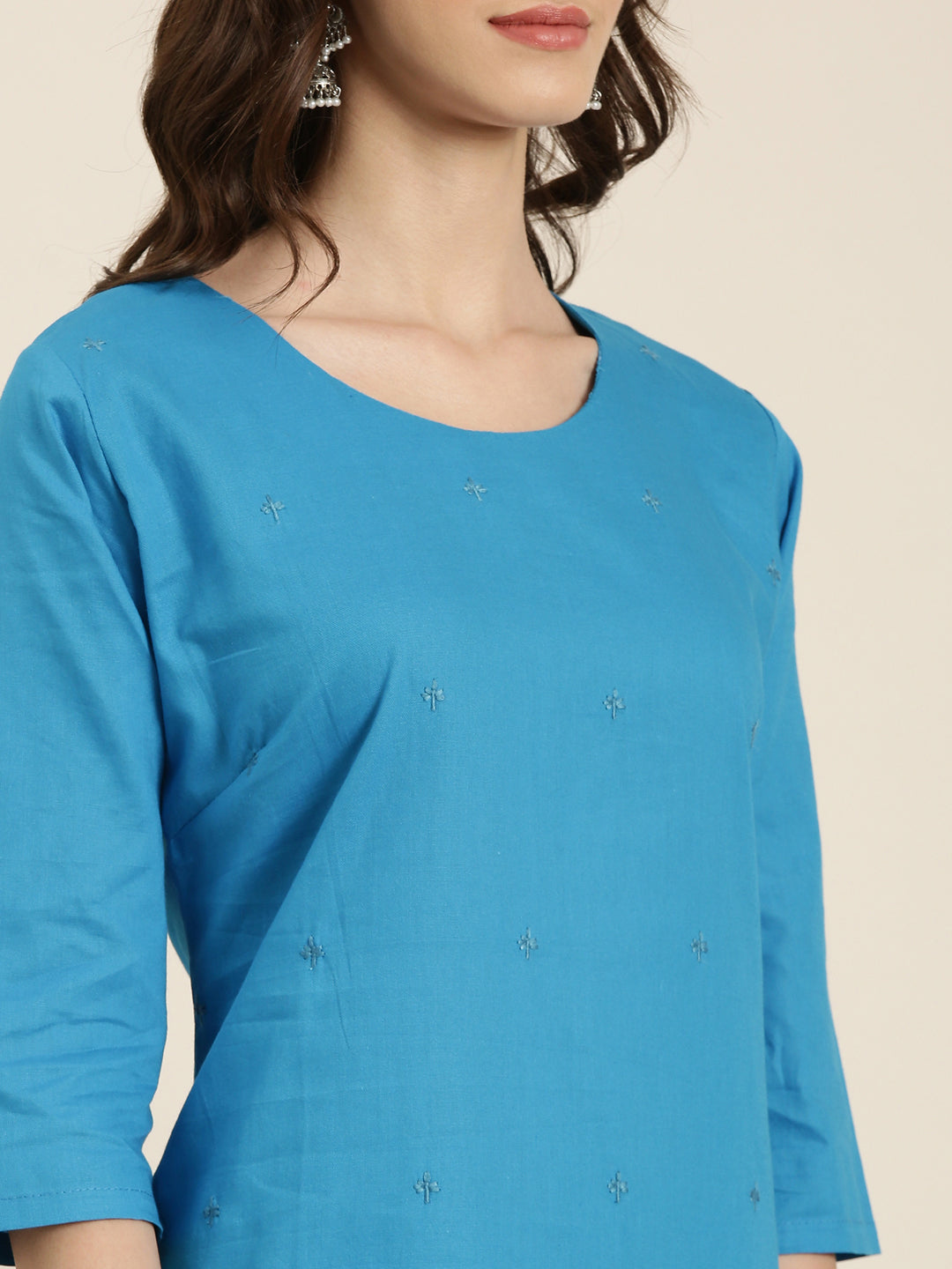 Women Blue Solid Straight Kurta