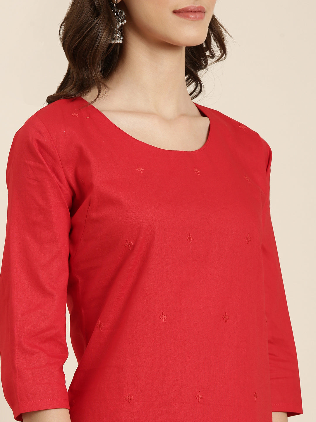 Women Red Solid Straight Kurta