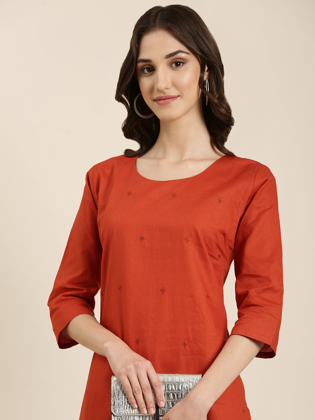 Women Rust Solid Straight Kurta