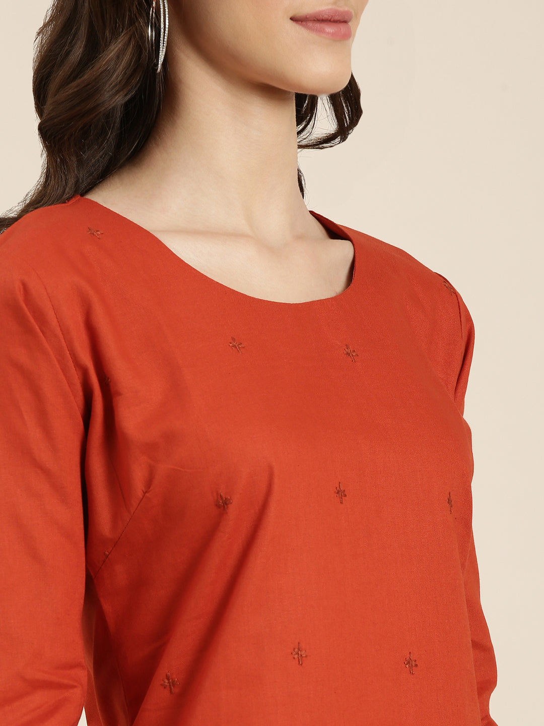 Women Rust Solid Straight Kurta