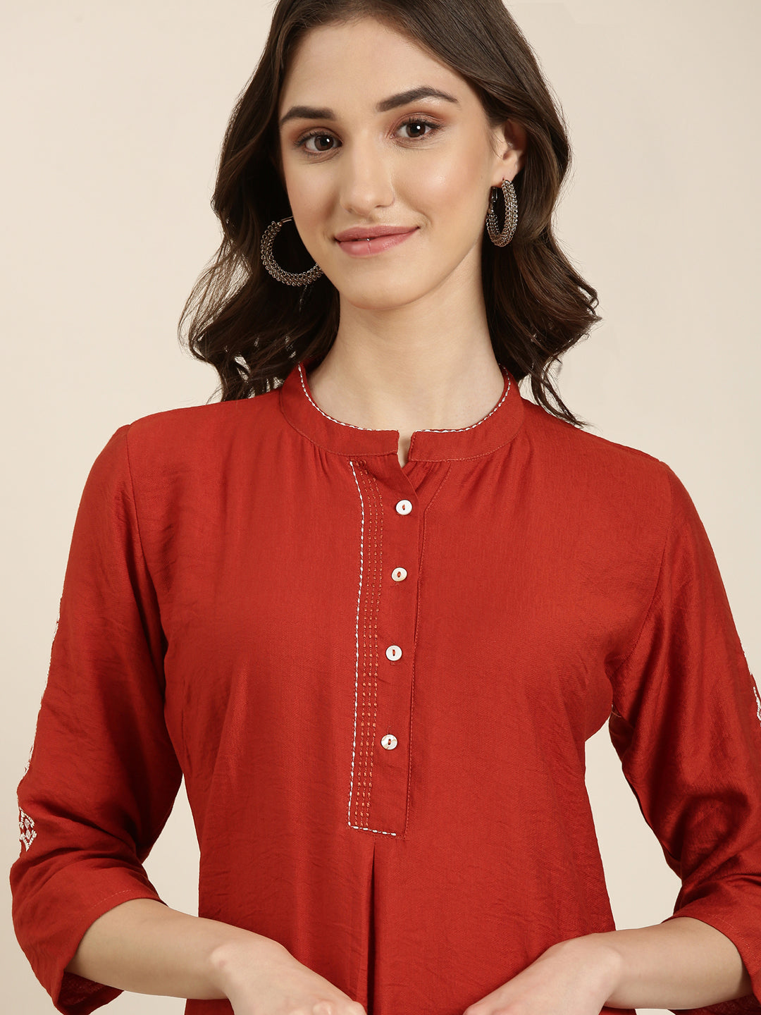 Women Rust Solid Straight Kurta