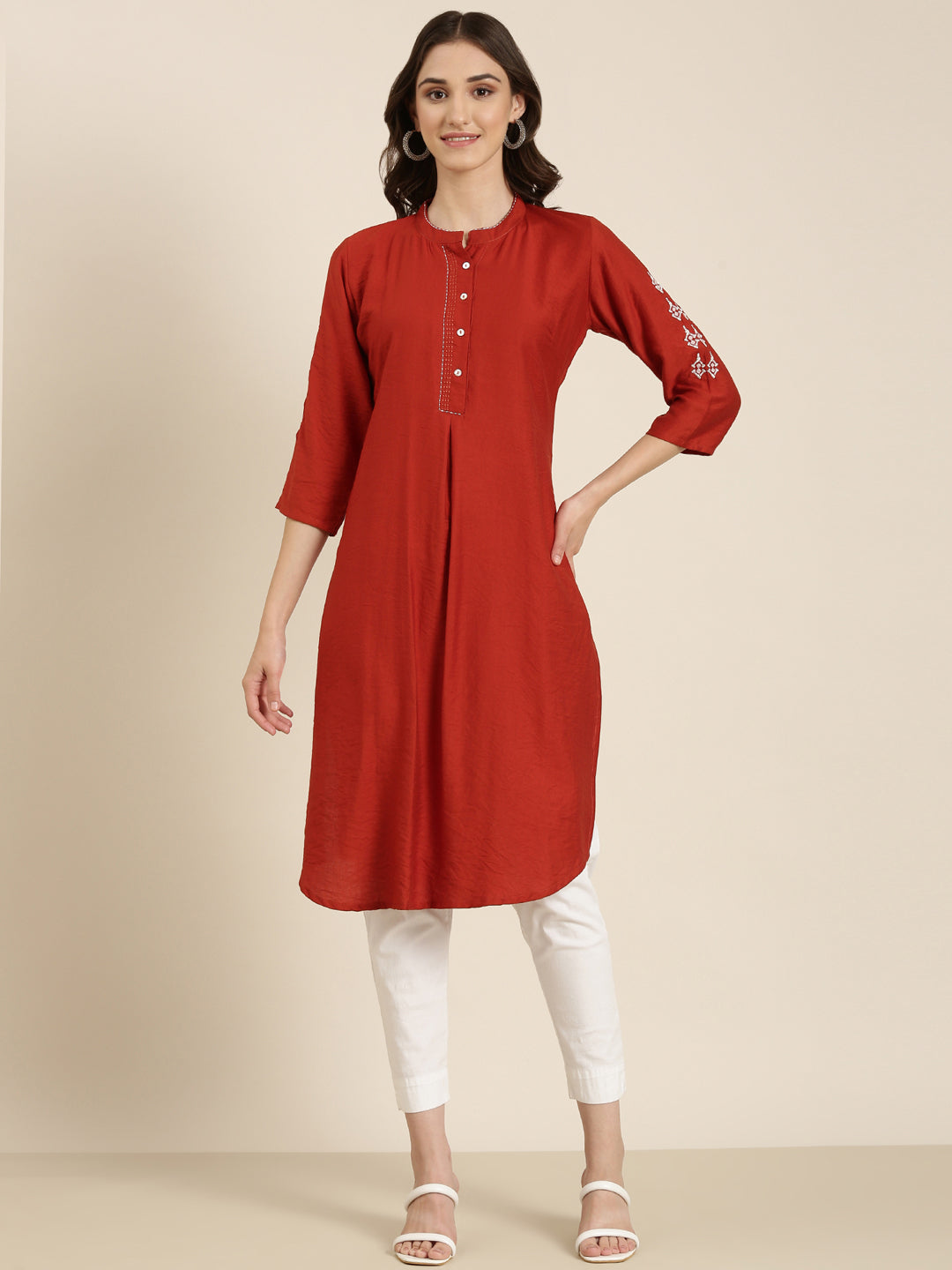 Women Rust Solid Straight Kurta