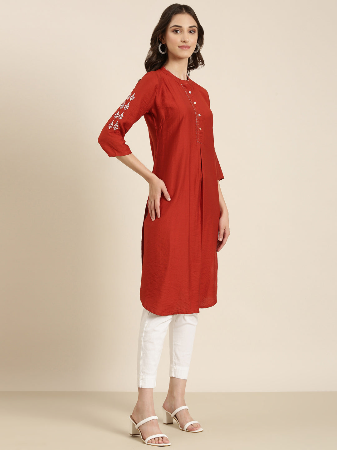 Women Rust Solid Straight Kurta