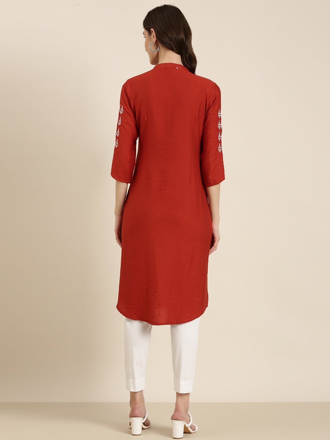 Women Rust Solid Straight Kurta