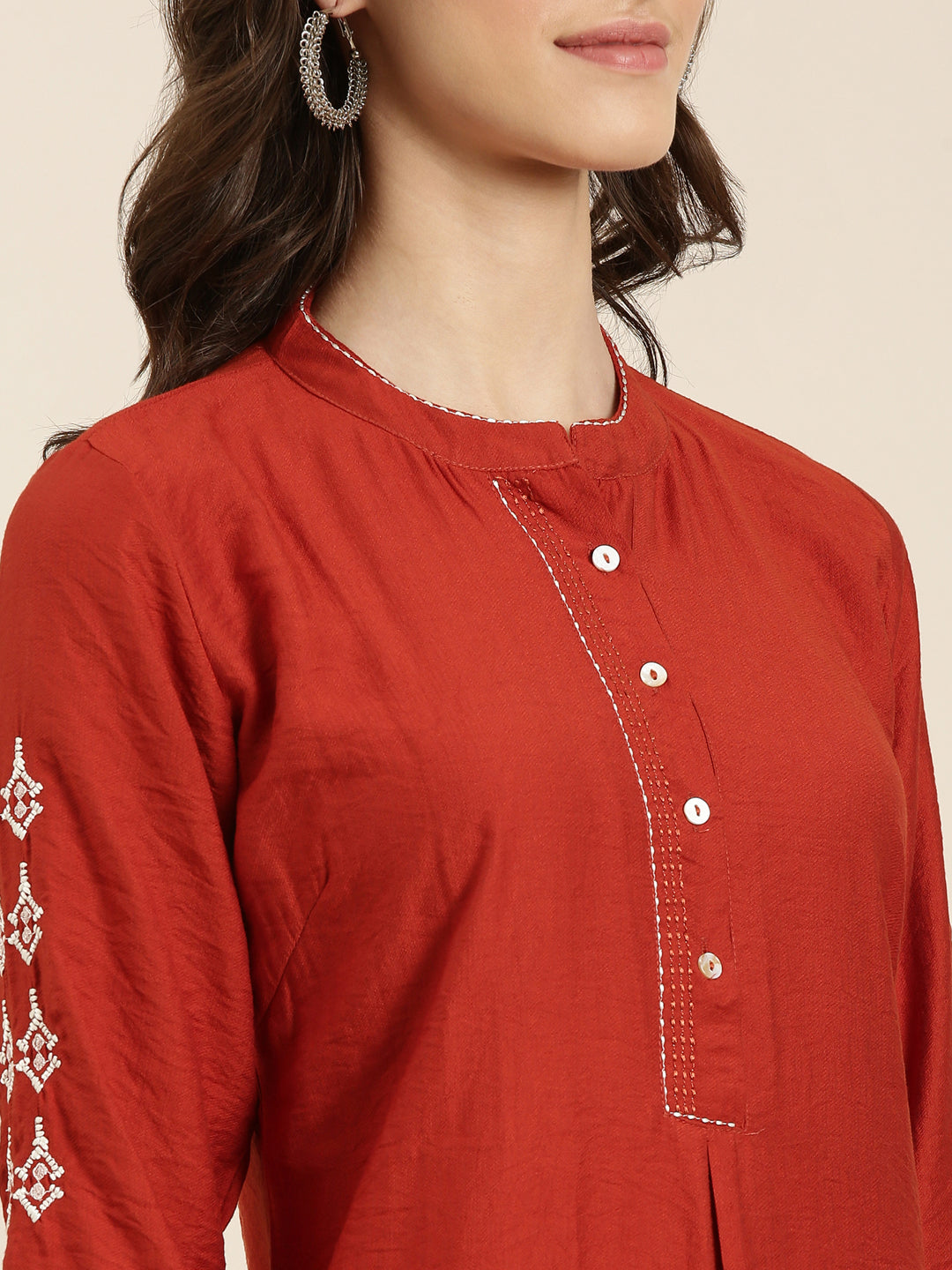 Women Rust Solid Straight Kurta