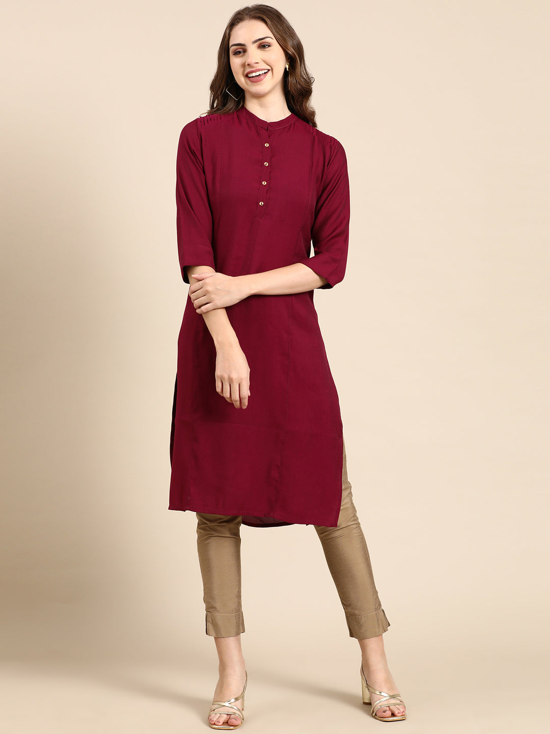 Women's Purple Solid Straight Kurta