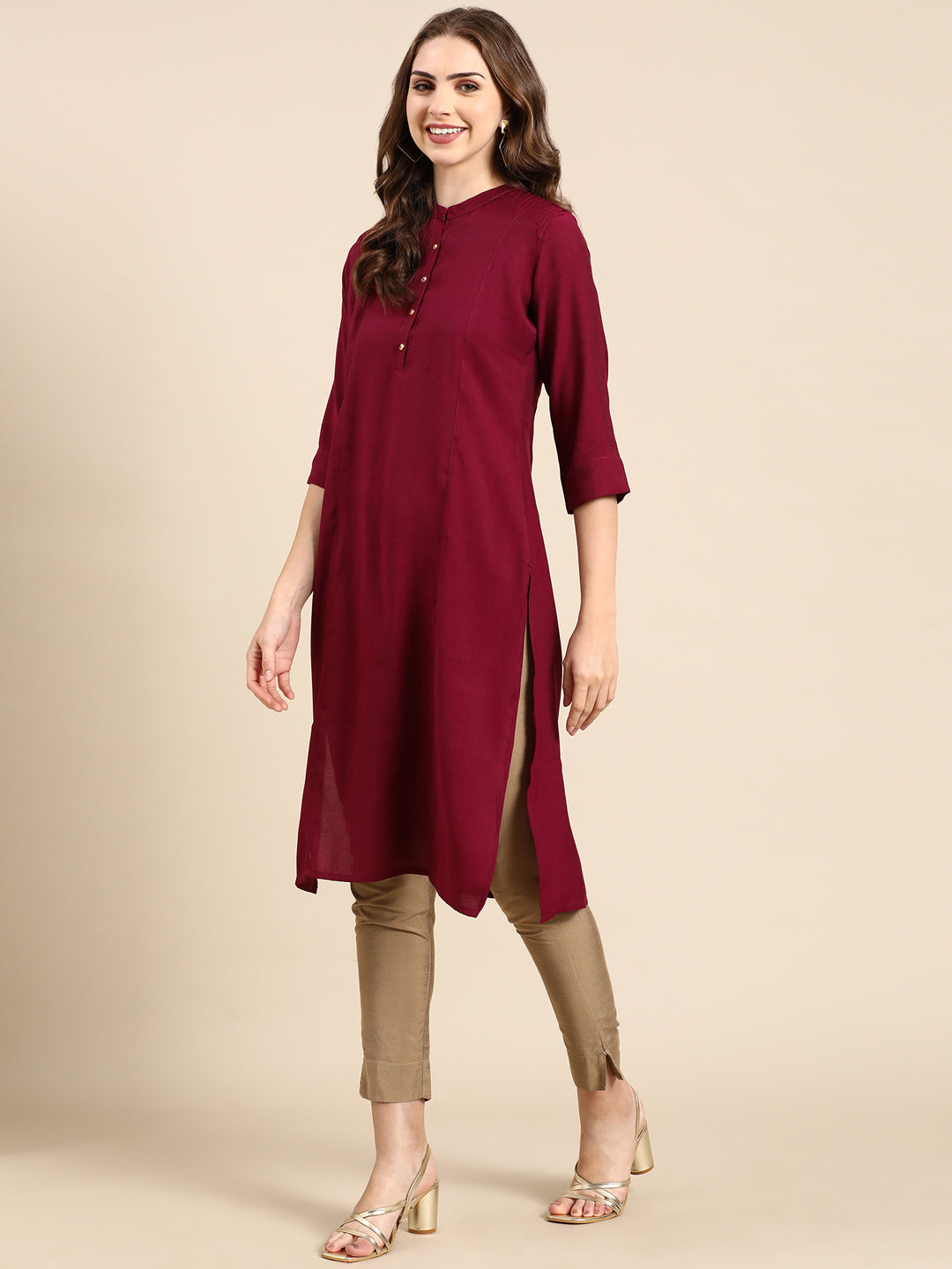 Women's Purple Solid Straight Kurta