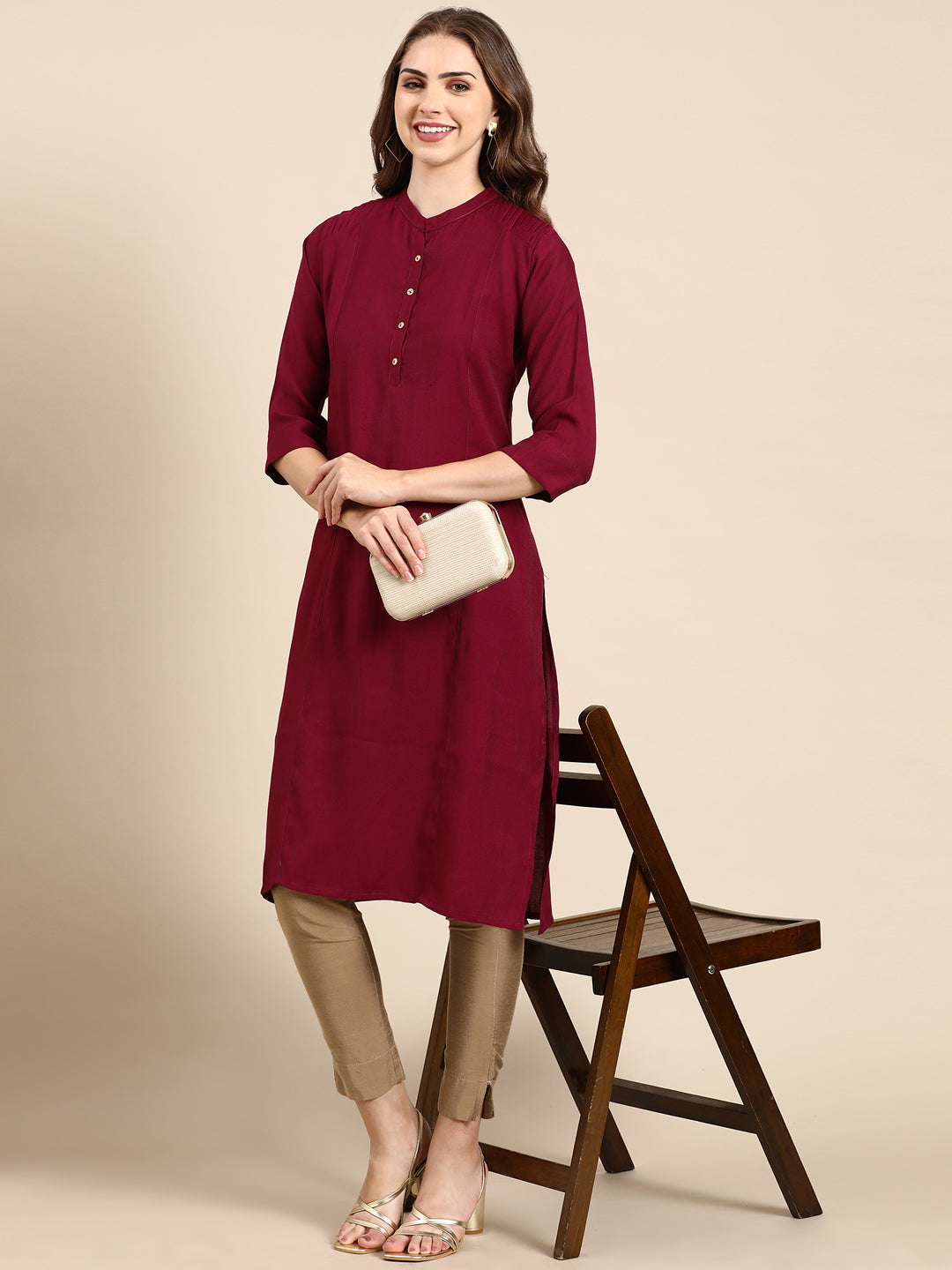 Women's Purple Solid Straight Kurta