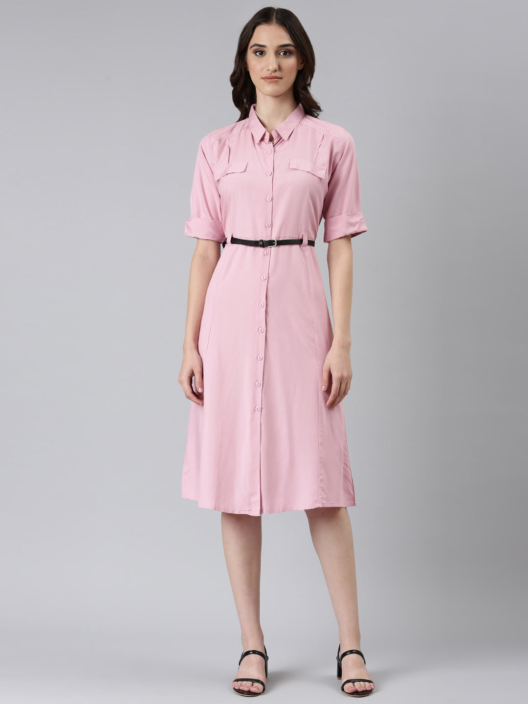 Women Pink Solid A-Line Dress