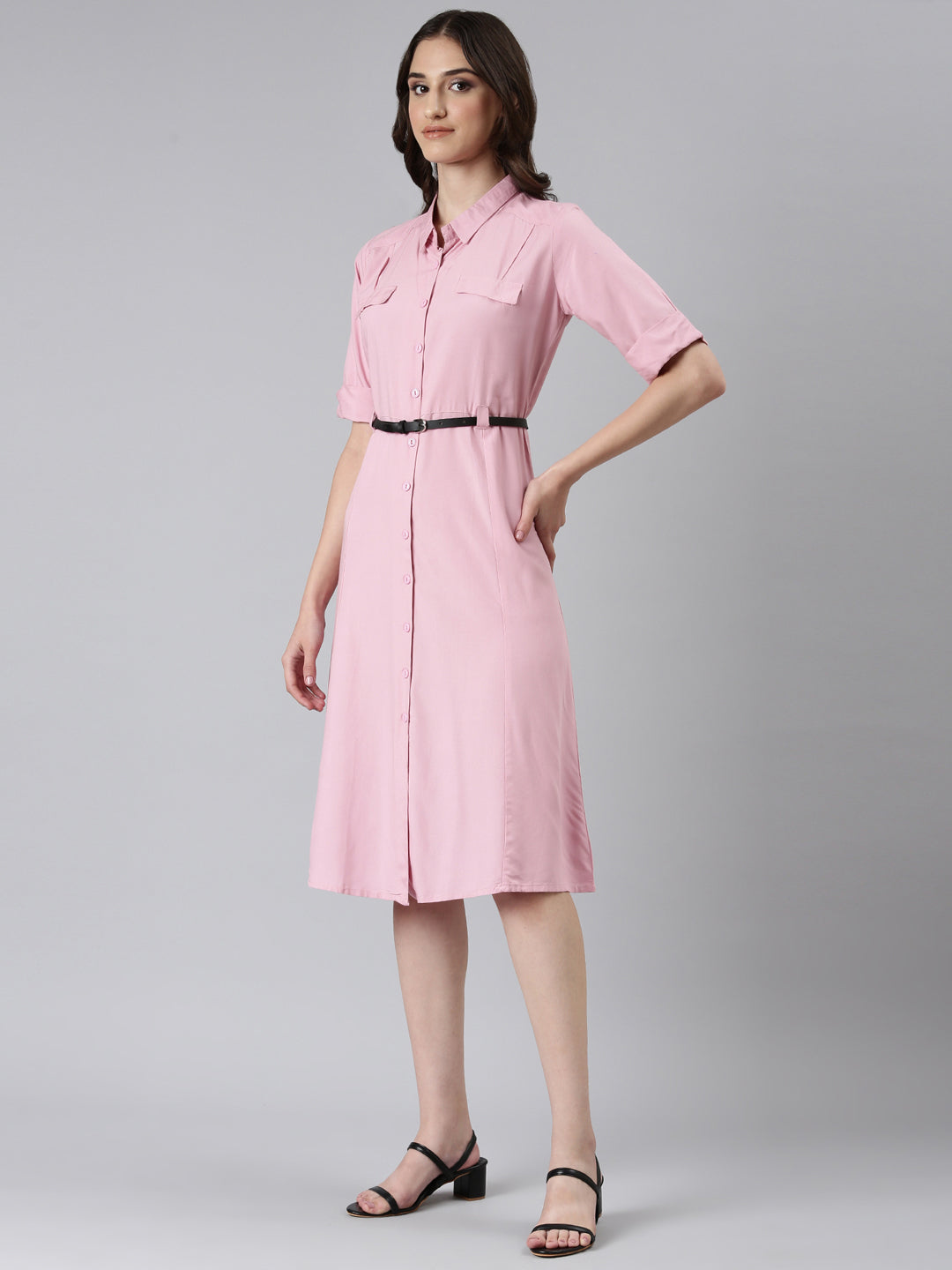 Women Pink Solid A-Line Dress