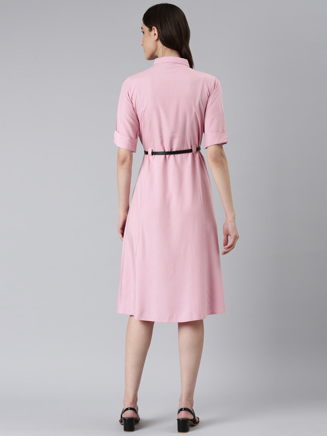 Women Pink Solid A-Line Dress