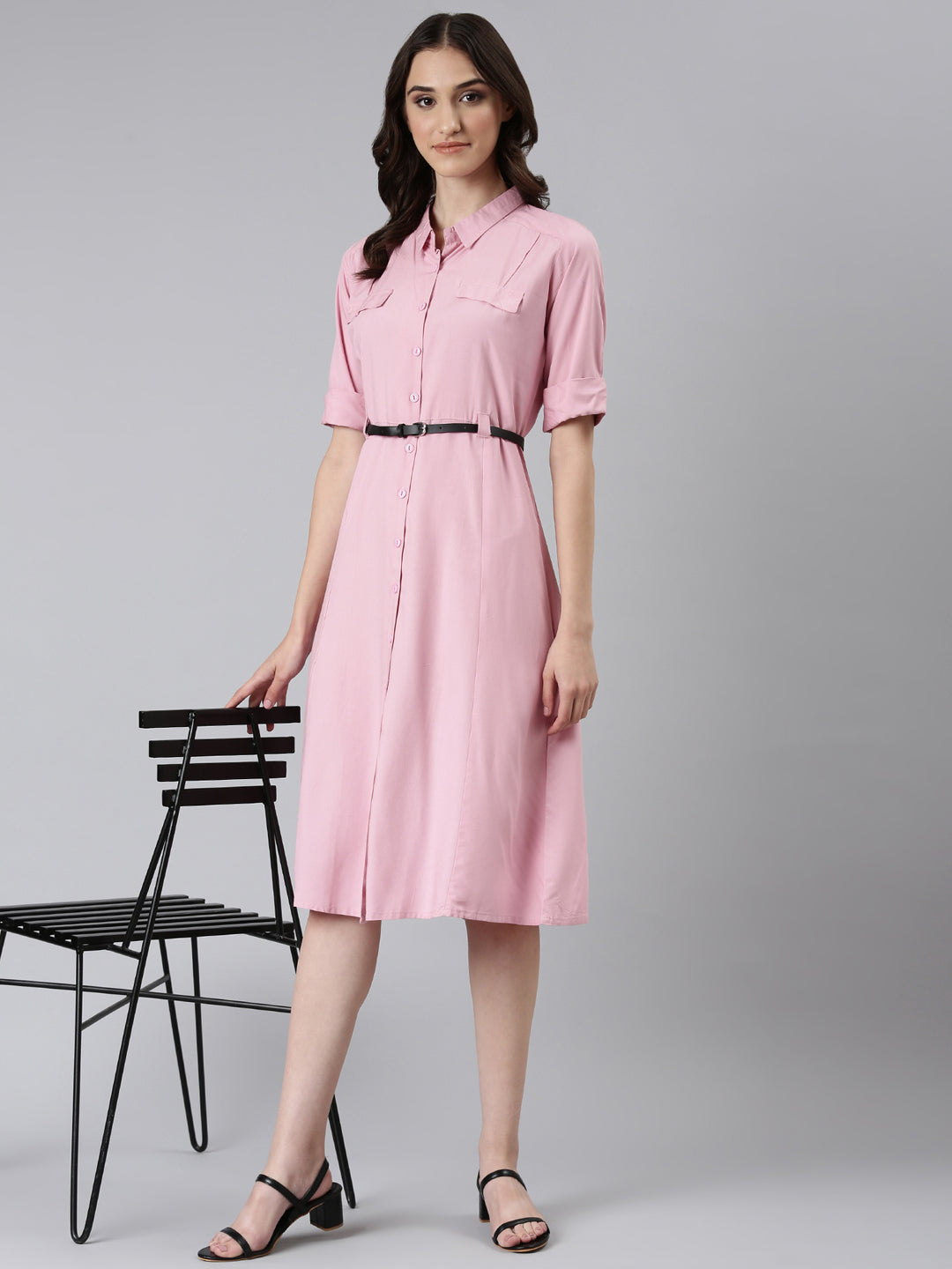 Women Pink Solid A-Line Dress