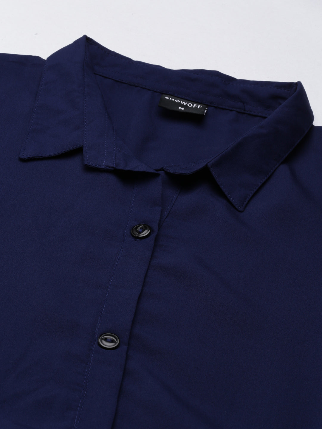 Women's Navy Blue Solid Shirt Dress