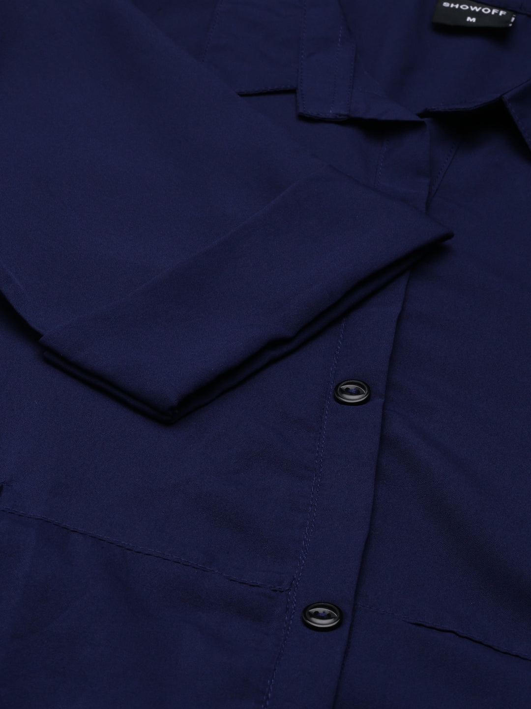 Women's Navy Blue Solid Shirt Dress