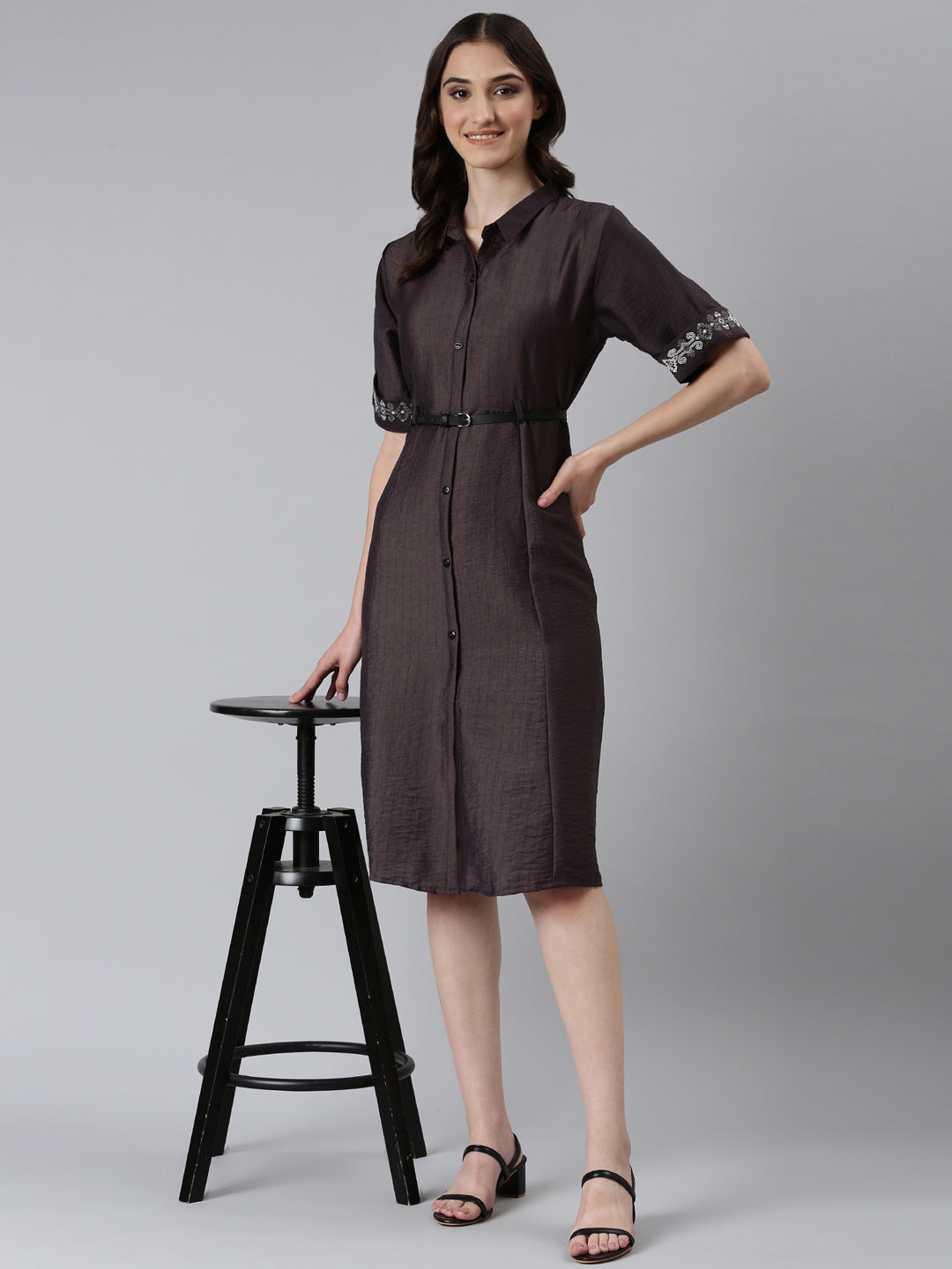 Women Purple Solid A-Line Dress