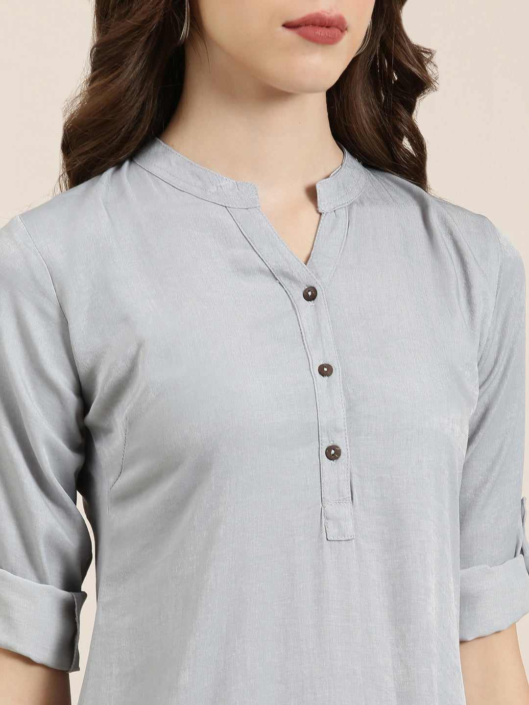 Women Grey Solid Straight Kurta