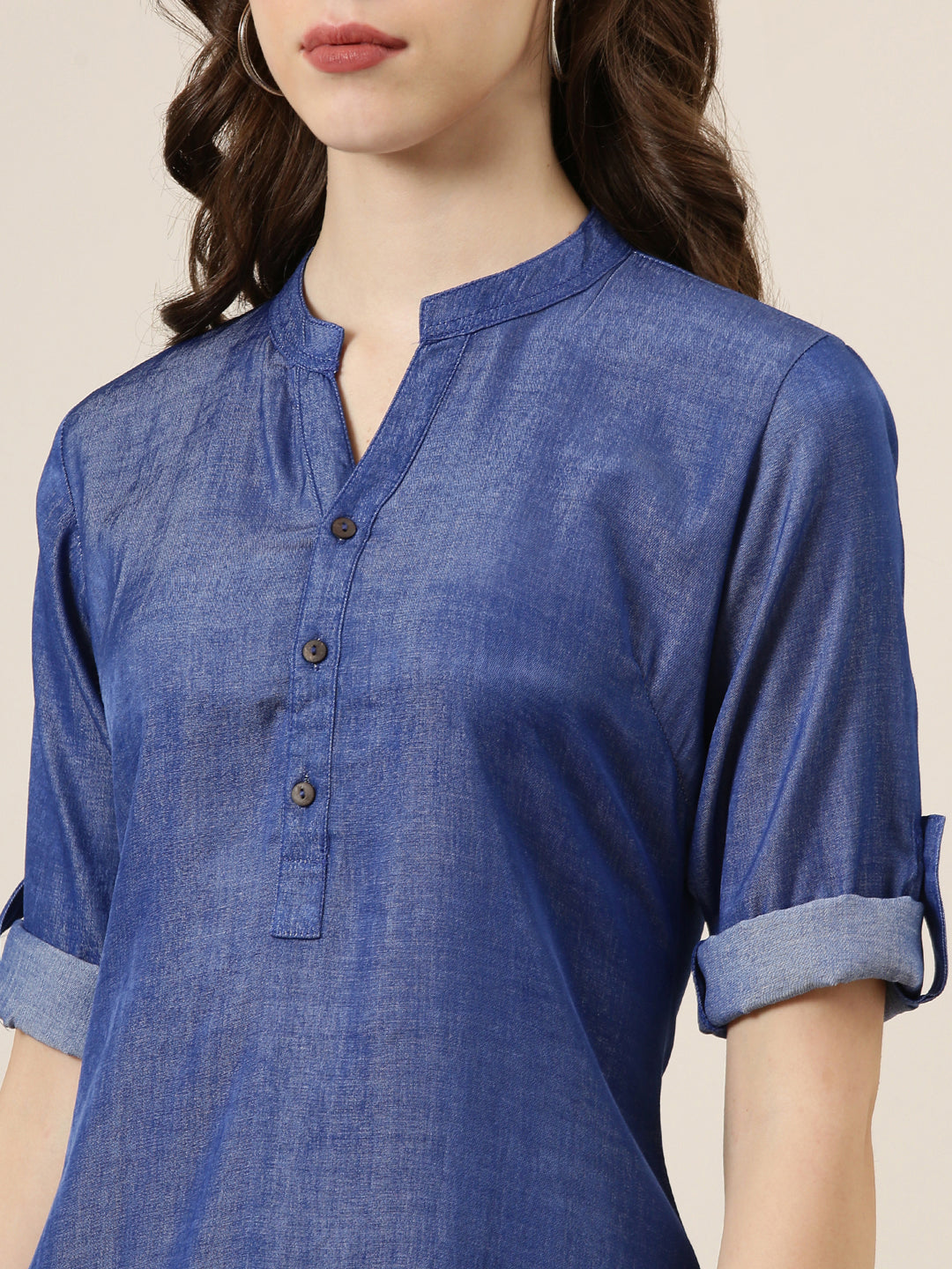 Women Navy Blue Solid Straight Kurta