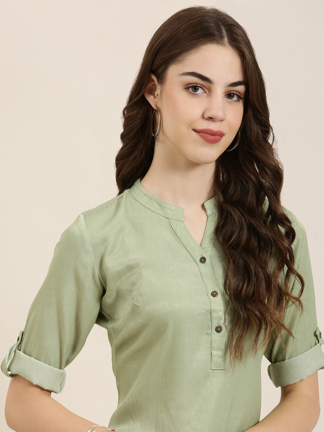 Women Olive Solid Straight Kurta