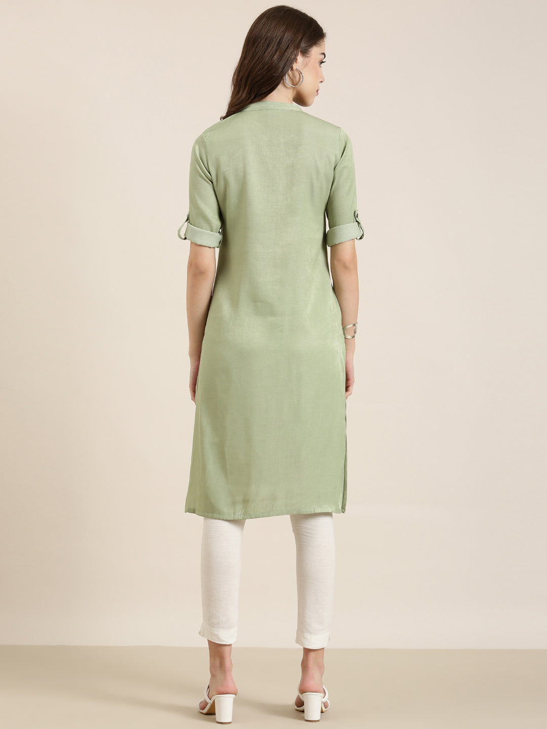 Women Olive Solid Straight Kurta