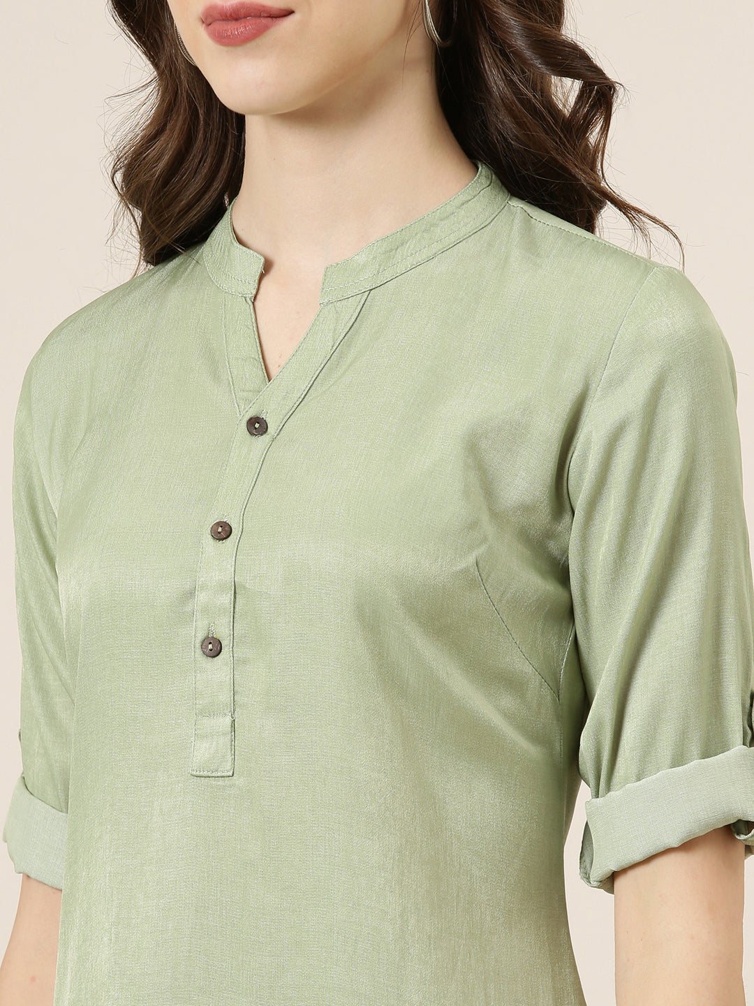 Women Olive Solid Straight Kurta