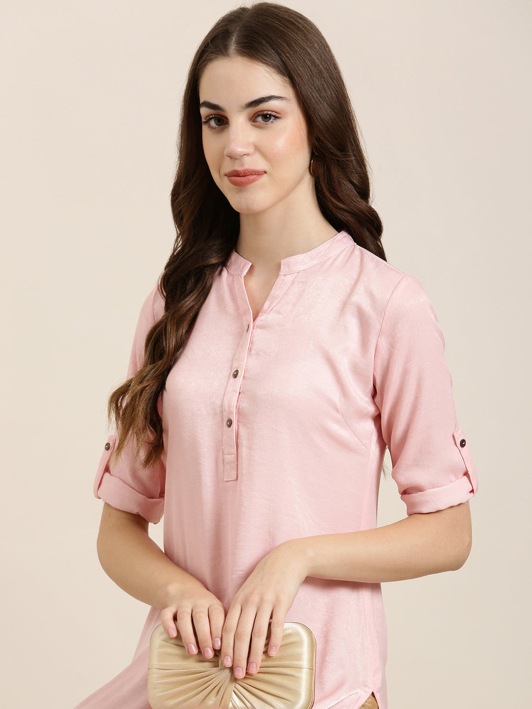 Women Pink Solid Straight Kurta