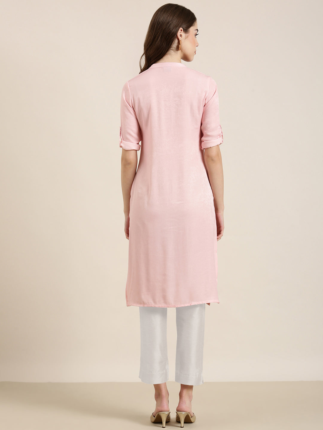 Women Pink Solid Straight Kurta