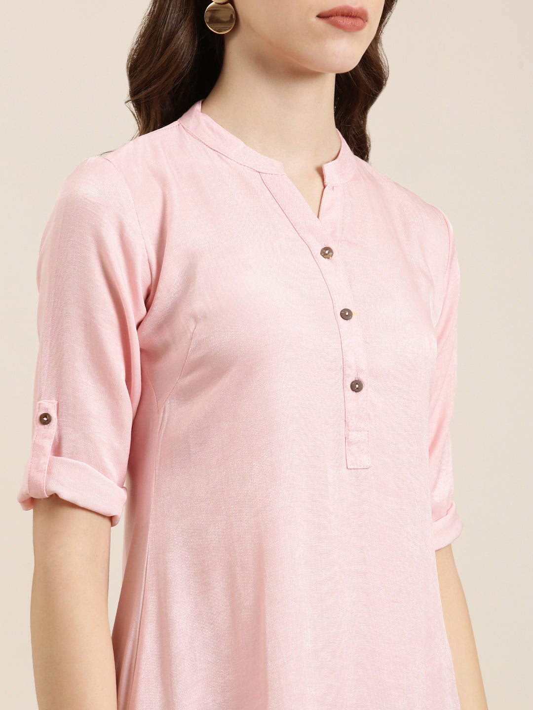 Women Pink Solid Straight Kurta