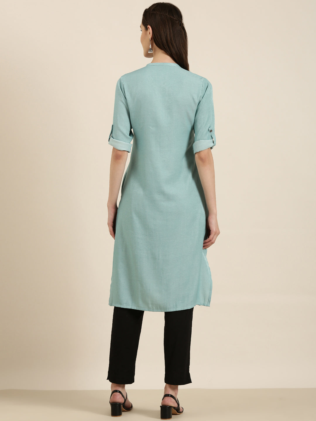 Women Turquoise Blue Solid Straight Kurta