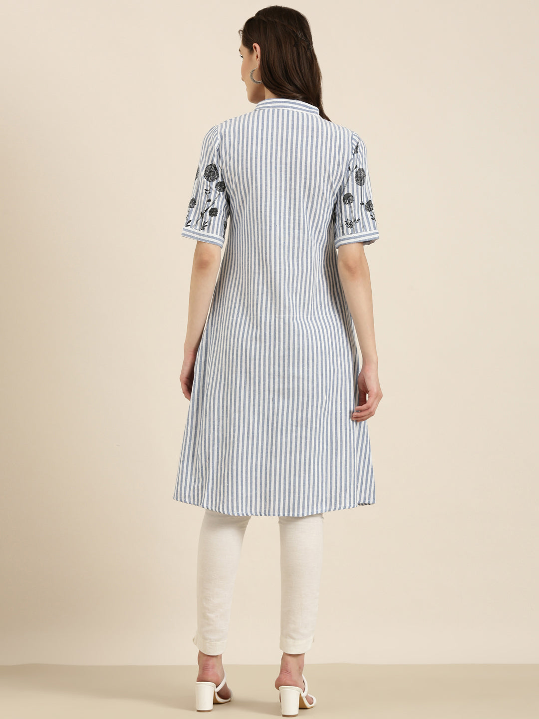 Women Blue Striped A-Line Kurta