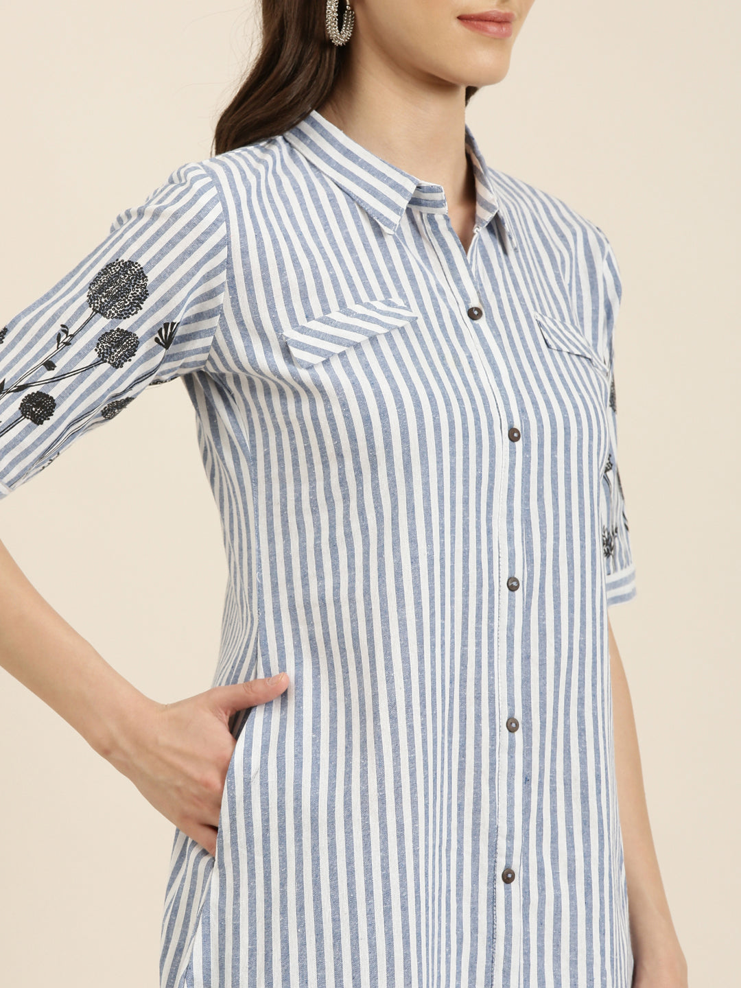 Women Blue Striped A-Line Kurta