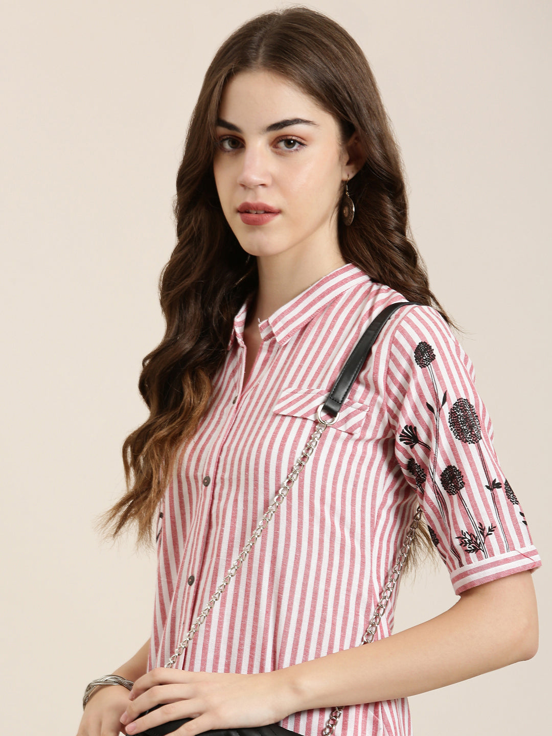 Women Red Striped A-Line Kurta