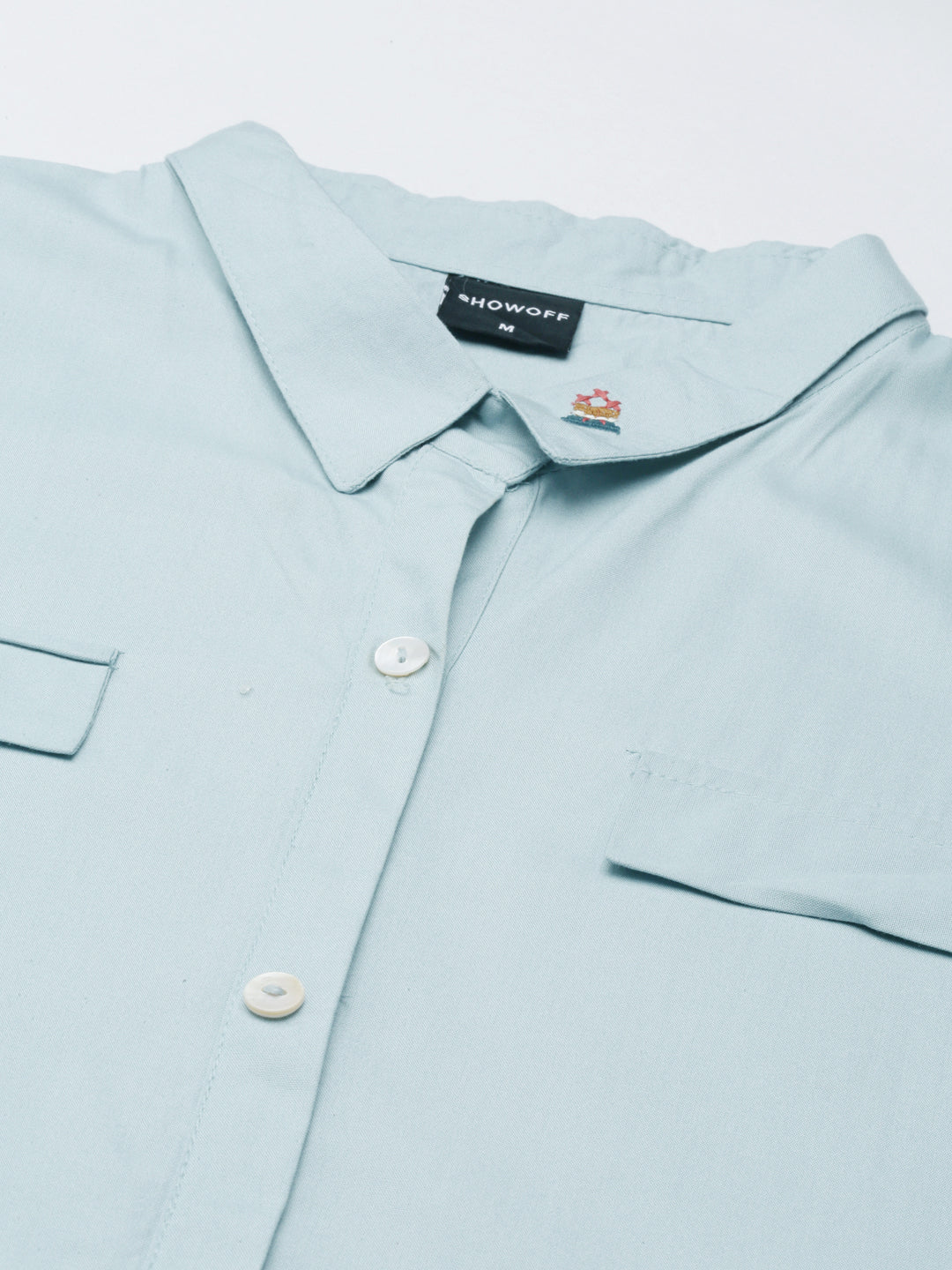 Women's Blue Shirt Collar Roll-Up Sleeves Shirt Dress