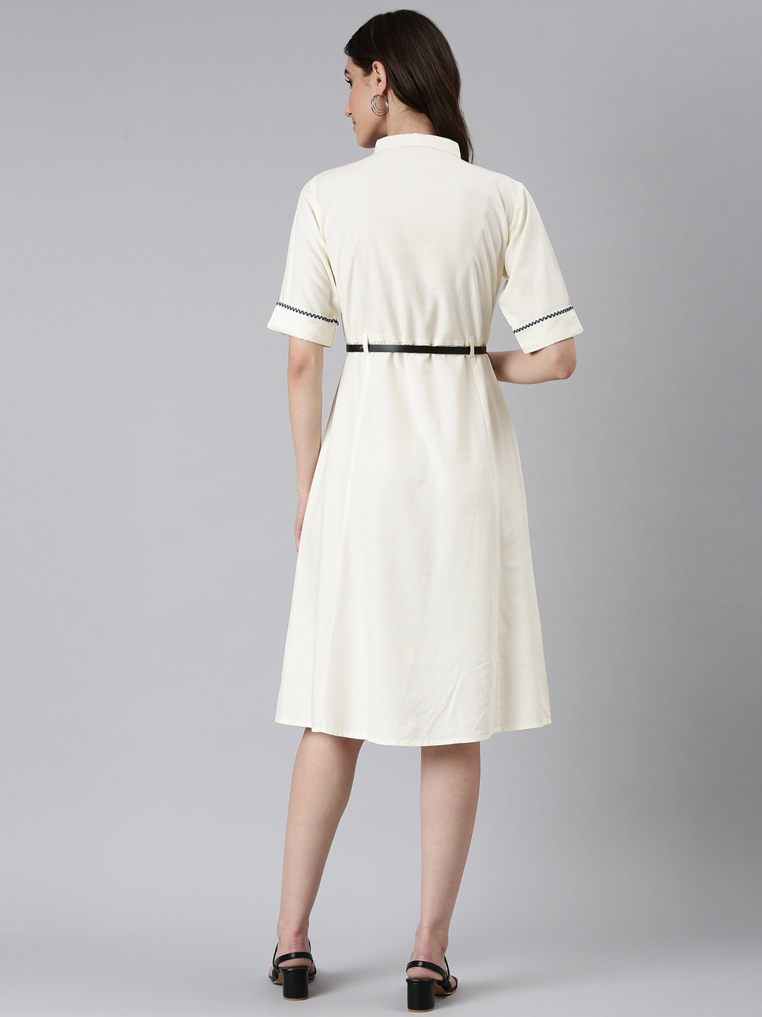 Women Cream Solid Shirt Dress