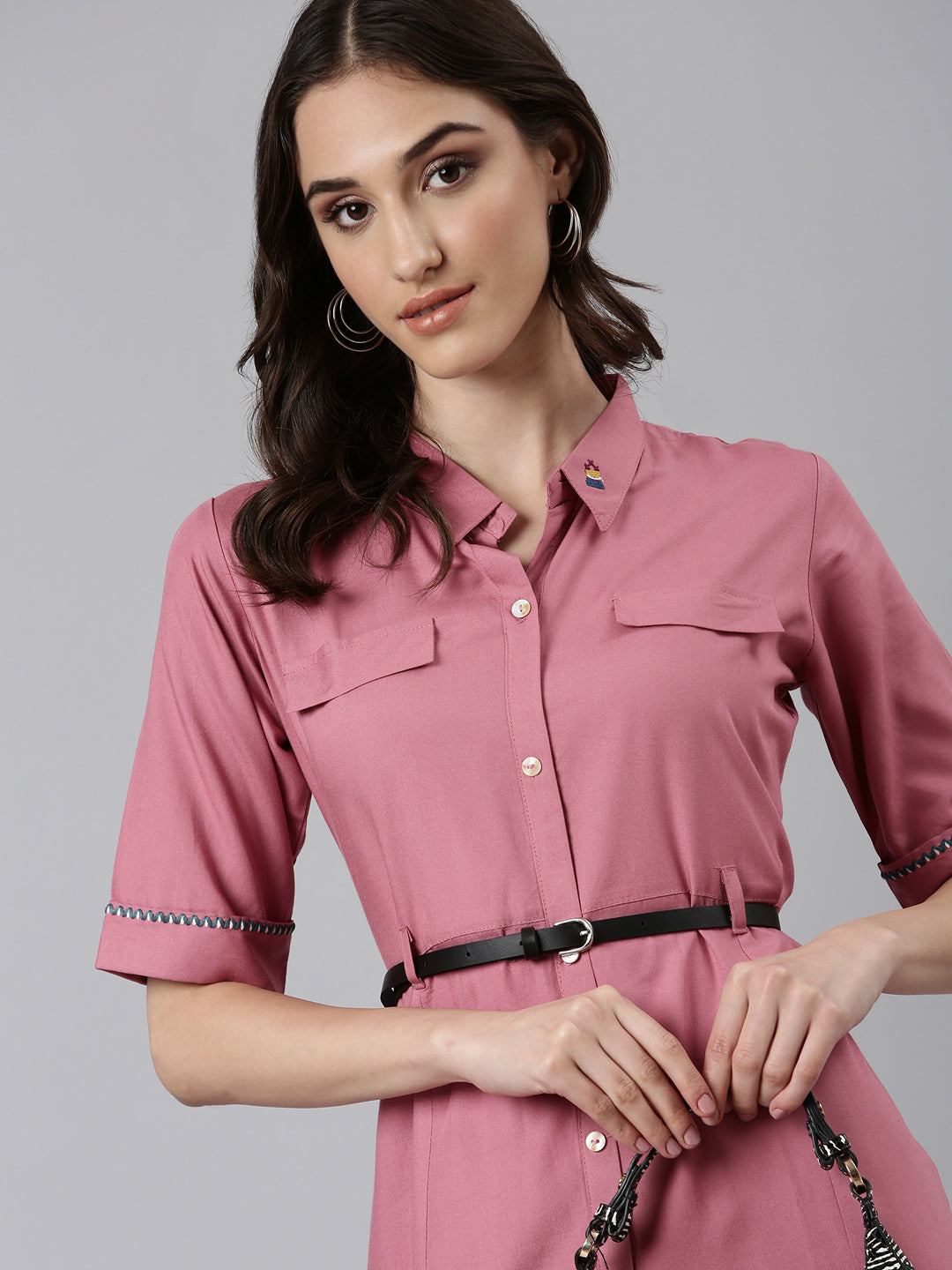 Women Pink Solid Shirt Dress