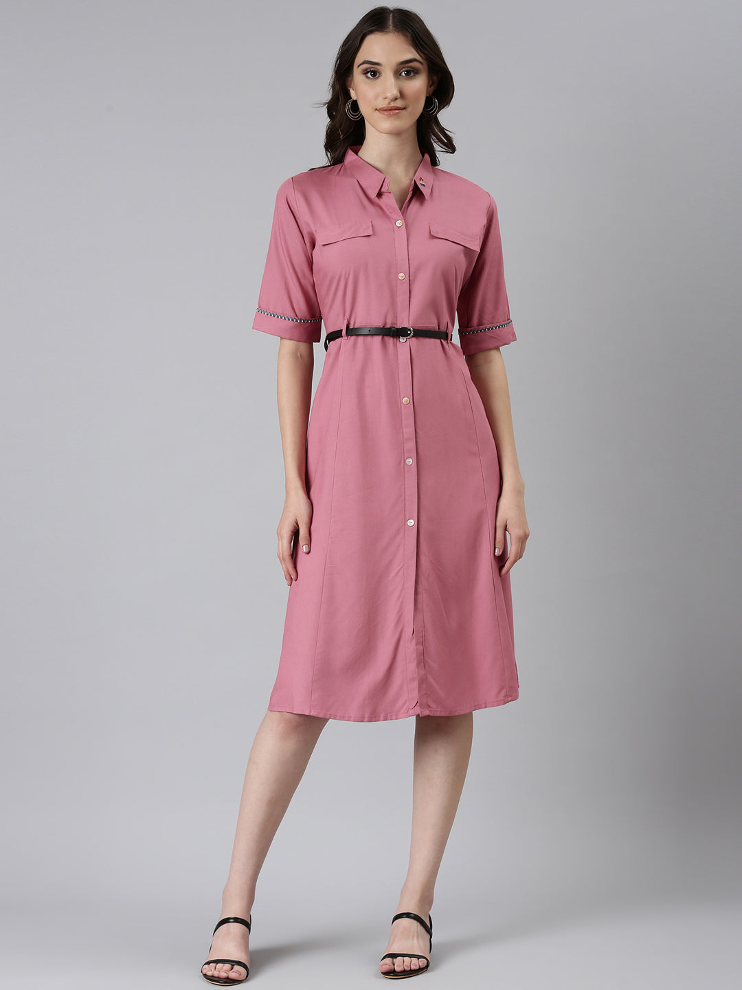 Women Pink Solid Shirt Dress