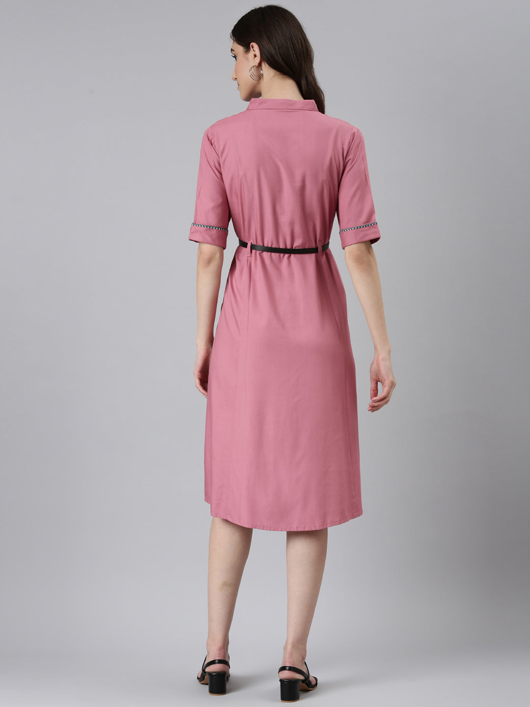 Women Pink Solid Shirt Dress