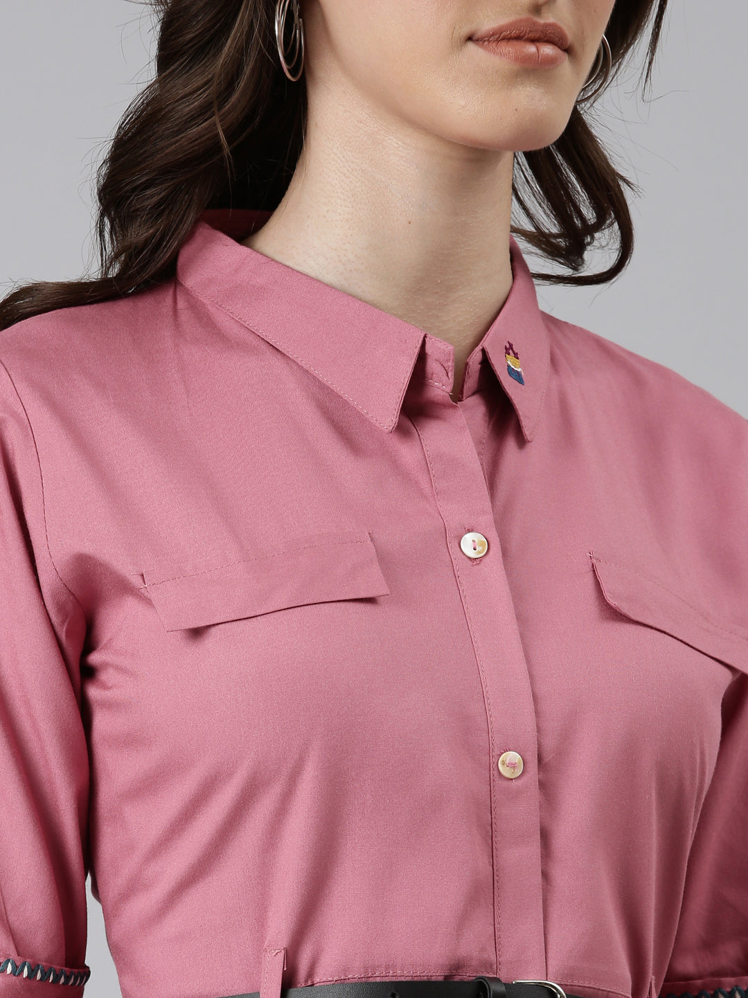 Women Pink Solid Shirt Dress