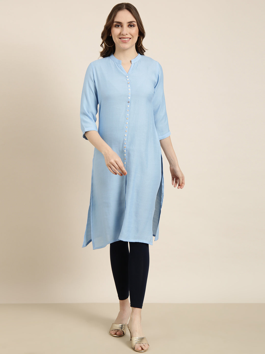 Women Straight Blue Solid Kurta