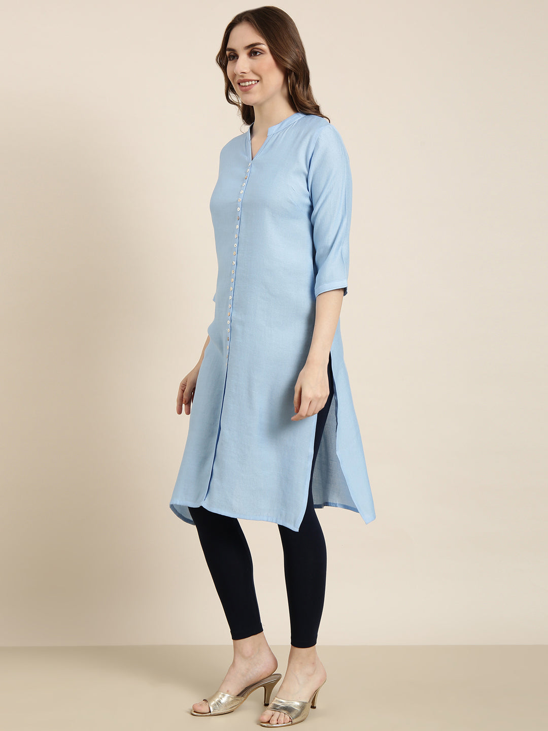 Women Straight Blue Solid Kurta