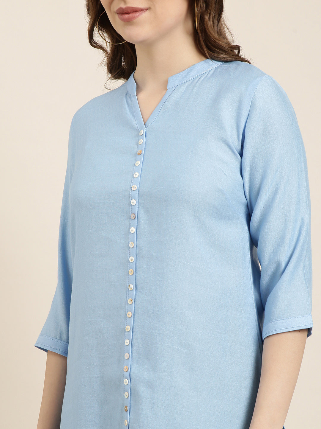 Women Straight Blue Solid Kurta