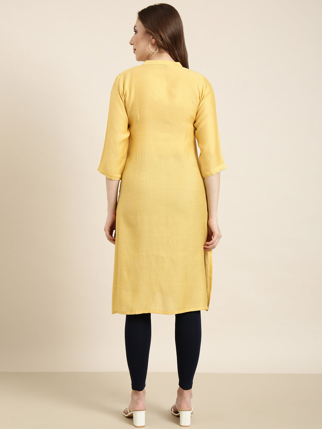 Women Straight Mustard Solid Kurta