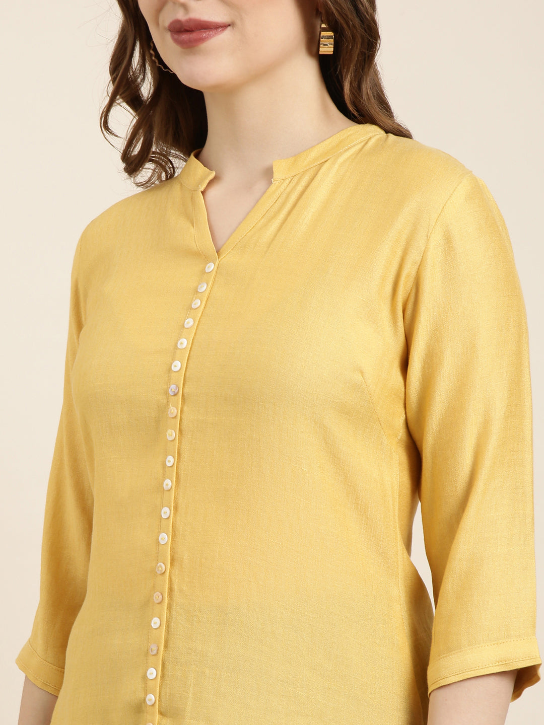 Women Straight Mustard Solid Kurta