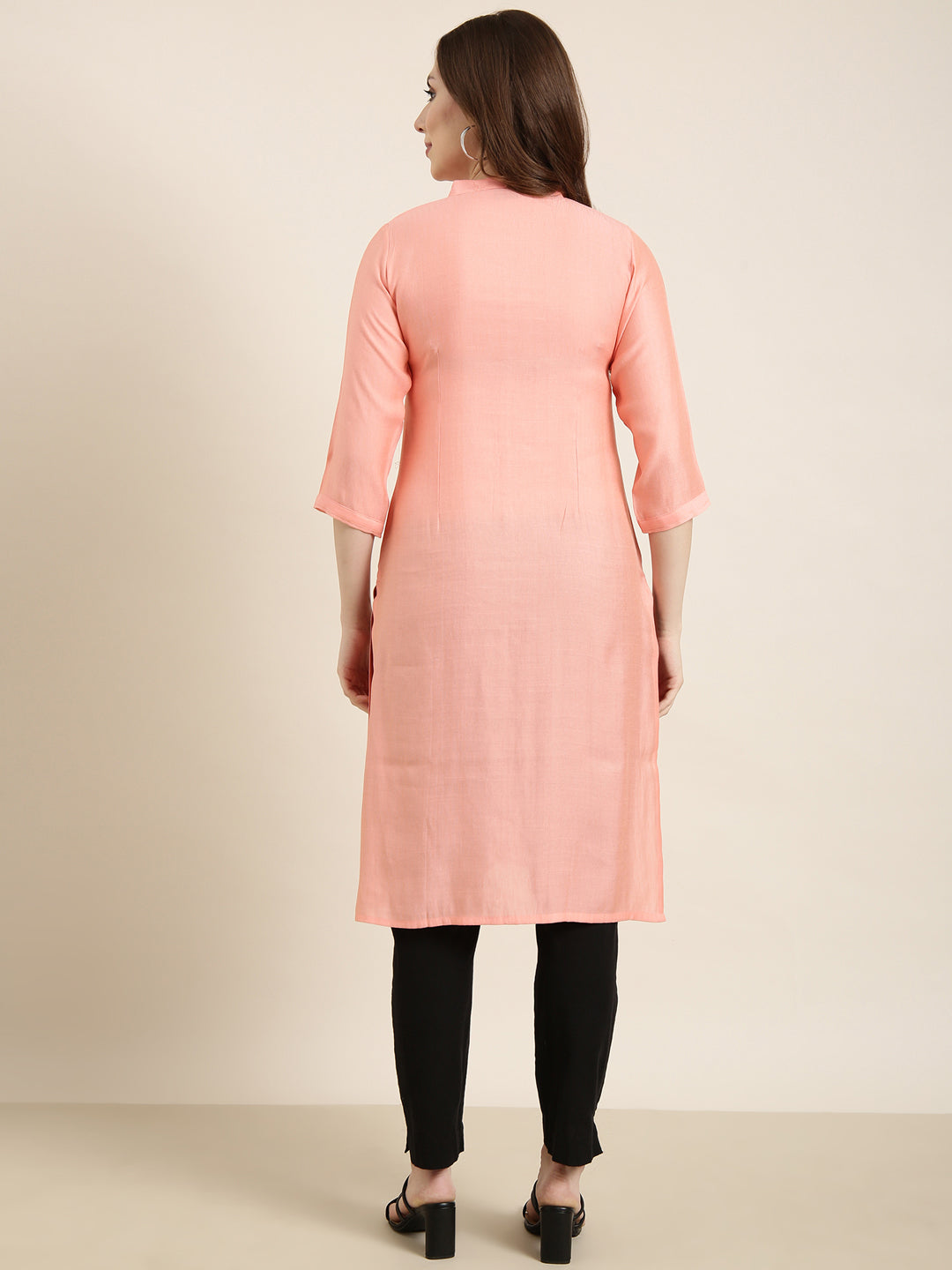 Women Straight Peach Solid Kurta