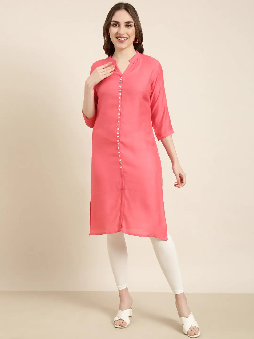 Women's Straight Pink Solid Kurta